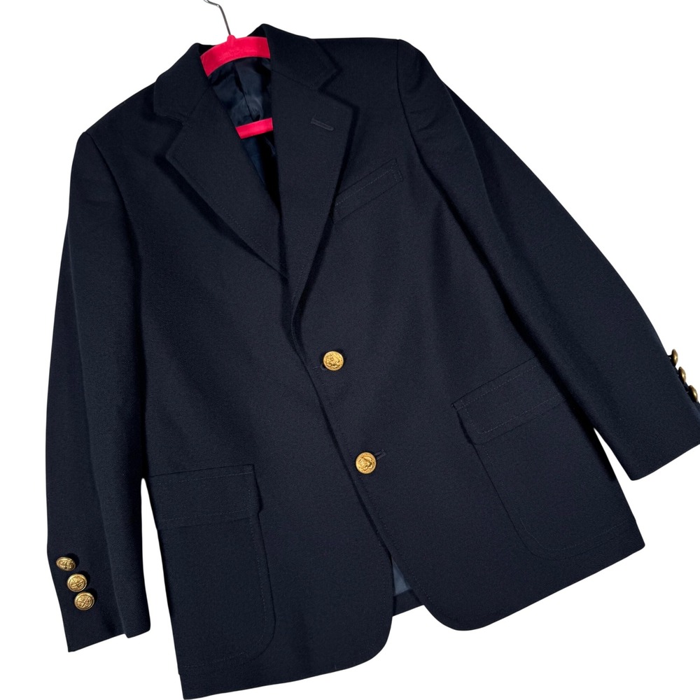 Nordstrom Blazer Kids Boy 7 Navy Blue Gold Buttons Wool Blend Formal Preppy Coat